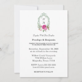 Elegant Floral Pink Peony Monogram Wedding Kaart