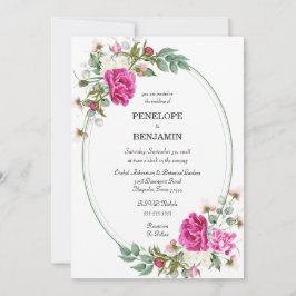 Elegant Floral Pink Peony Monogram Wedding Kaart