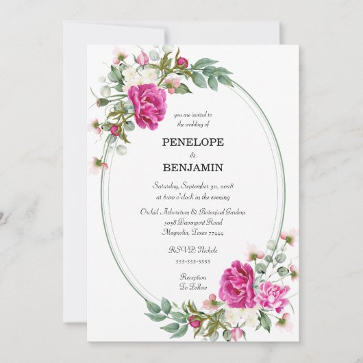 Elegant Floral Pink Peony Monogram Wedding Kaart (Voorkant)