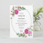 Elegant Floral Pink Peony Monogram Wedding Kaart (Staand voorkant)
