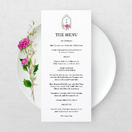 Elegant Floral Pink Peony Monogram Wedding Menu