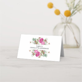 Elegant Floral Pink Peony Monogram Wedding Plaatskaartje