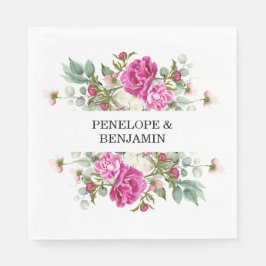 Elegant Floral Pink Peony Monogram Wedding Servet