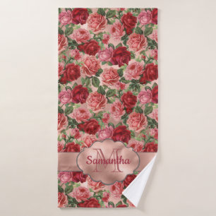 Elegant  Floral Pink Rose Gold Monogramed  Badhanddoek