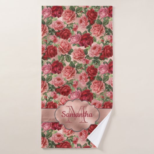Elegant  Floral Pink Rose Gold Monogramed Badhanddoek (Badhanddoek)