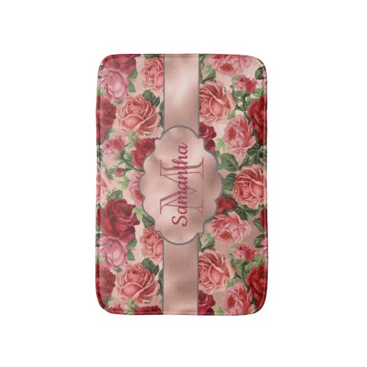 Elegant  Floral Pink Rose Gold Monogramed Badmat (Voorkant Verticaal)