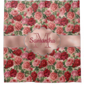Elegant  Floral Pink Rose Gold Monogramed Douchegordijn (Voorkant)
