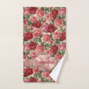 Elegant Floral Pink Rose Gold Monogramed Handdoek