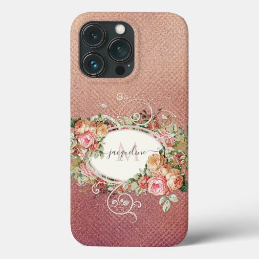 Elegant Floral Pink Rose  Gold Script Name  Case-Mate iPhone Case (Achterkant)