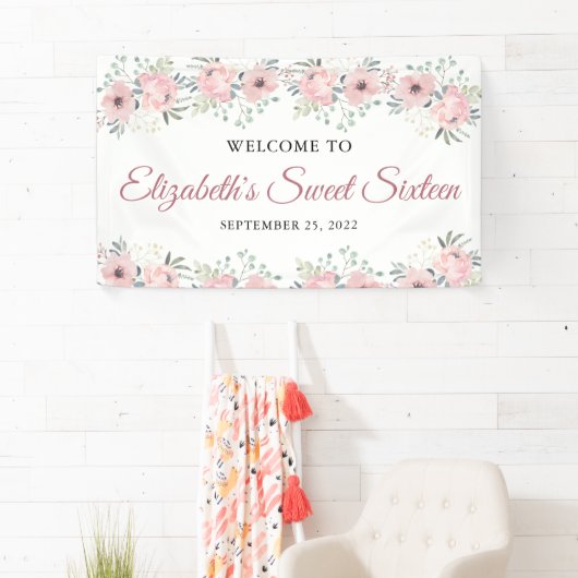 Elegant Floral Pink Rose Gold Sweet Sixteen Spandoek (Insitu)