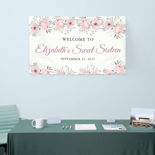 Elegant Floral Pink Rose Gold Sweet Sixteen Spandoek (Beurs)