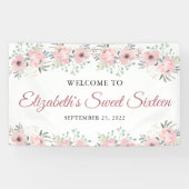 Elegant Floral Pink Rose Gold Sweet Sixteen Spandoek (Horizontaal)