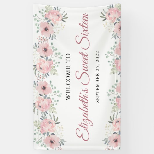 Elegant Floral Pink Rose Gold Sweet Sixteen Spandoek (Verticaal)
