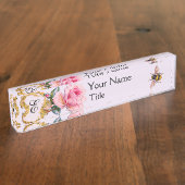 ELEGANT FLORAL, PINK ROSE, HONEY WORDT MONOGRAM Li Naambordje (Zijkant)