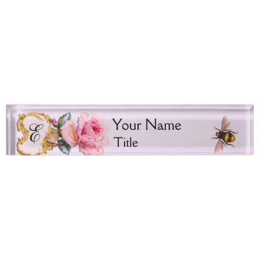 ELEGANT FLORAL, PINK ROSE, HONEY WORDT MONOGRAM Li Naambordje (Voorkant)