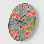 Elegant Floral Pink Rose Pattern Grote Klok (Hoek)