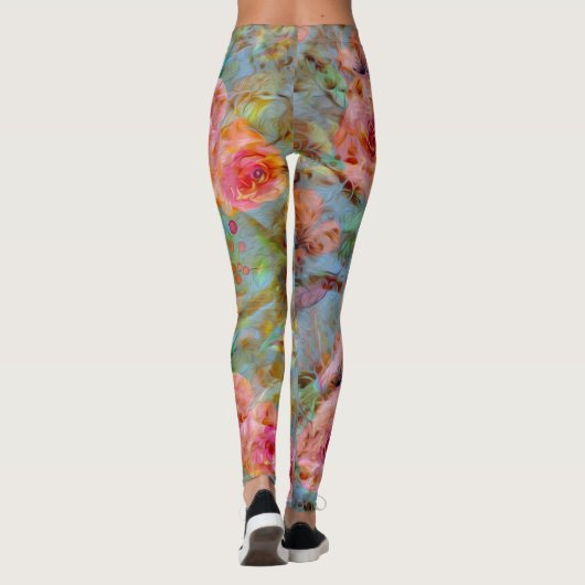 Elegant Floral Pink Rose Pattern Leggings (Achterkant)