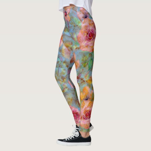 Elegant Floral Pink Rose Pattern Leggings (Links)