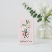 Elegant Floral Pink Roses Haarstylist Visitekaartje (Staand voorkant)