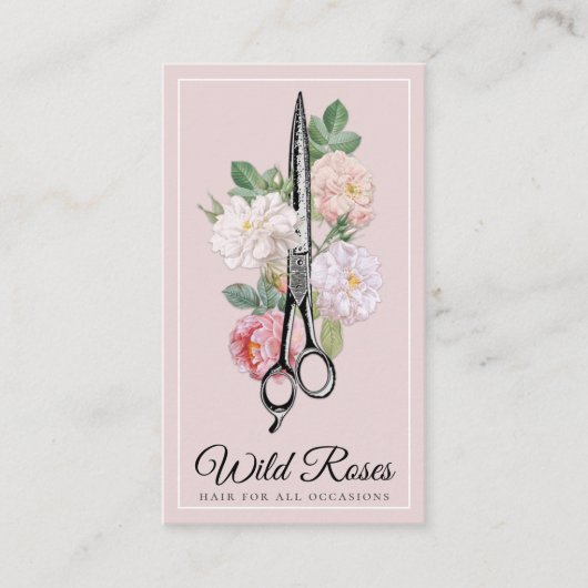 Elegant Floral Pink Roses Haarstylist Visitekaartje (Voorkant)