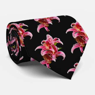Elegant Floral Pink Stargazer Oriental Lilies Stropdas