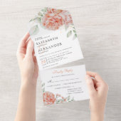 Elegant Floral Pink Waterverf Wedding All In One Uitnodiging (Afscheurbaar)