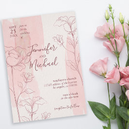 Elegant Floral Pink Waterverf Wedding Kaart