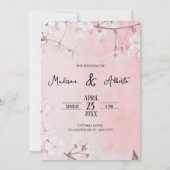 Elegant Floral Pink Wedding Uitnodiging (Achterkant)