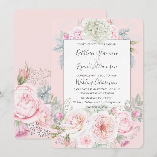 elegant-Floral Pinks Grijze Kleurpapier Kaart (Voorkant / Achterkant)