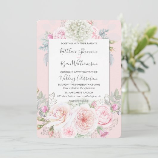 elegant-Floral Pinks Grijze Kleurpapier Kaart (Staand voorkant)