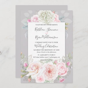 elegant-Floral Pinks Grijze Kleurpapier Kaart