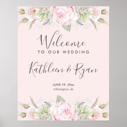  elegant-Floral Pinks Grijze Kleurpapier Poster (Voorkant)