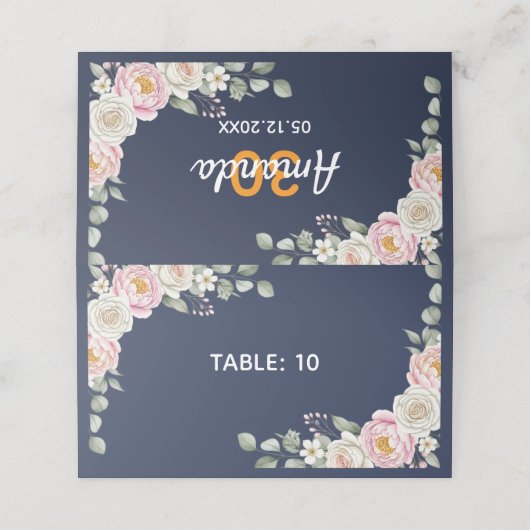 Elegant Floral Place Card and Table Number Tent Plaatskaartje (Buitenkant ongevouwen)