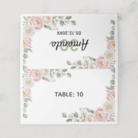 Elegant Floral Place Card and Table Number Tent Plaatskaartje (Buitenkant ongevouwen)