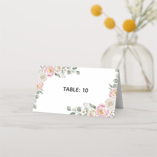 Elegant Floral Place Card and Table Number Tent Plaatskaartje (Voorkant)