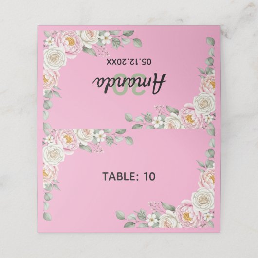 Elegant Floral Place Card and Table Number Tent Plaatskaartje (Buitenkant ongevouwen)