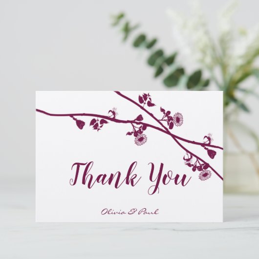 Elegant Floral Plum Wildflower Branches Wedding Bedankkaart (Staand voorkant)
