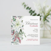 Elegant Floral Poinsettia Vakantie Cocktail Party Kaart (Staand voorkant)