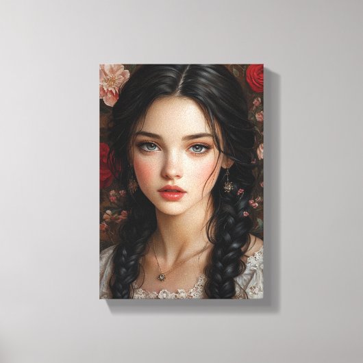 Elegant Floral Portrait Canvas Afdruk (Voorkant)