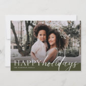 Elegant Floral Prettige feestdagen Olive Green Pho Feestdagenkaart (Voorkant)