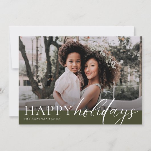 Elegant Floral Prettige feestdagen Olive Green Pho Feestdagenkaart (Voorkant)