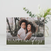 Elegant Floral Prettige feestdagen Olive Green Pho Feestdagenkaart (Staand voorkant)