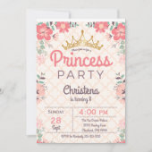 Elegant Floral Princess Birthday Party Invitation Kaart (Voorkant)