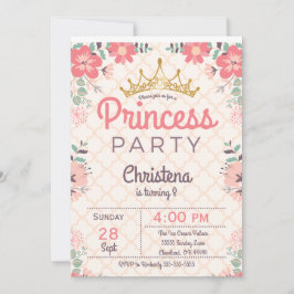 Elegant Floral Princess Birthday Party Invitation Kaart