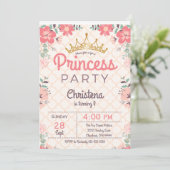 Elegant Floral Princess Birthday Party Invitation Kaart (Staand voorkant)