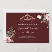 Elegant floral prinses tiara burgundy Quinceanera Kaart (Voorkant)