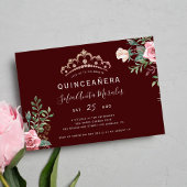 Elegant floral prinses tiara burgundy Quinceanera Kaart