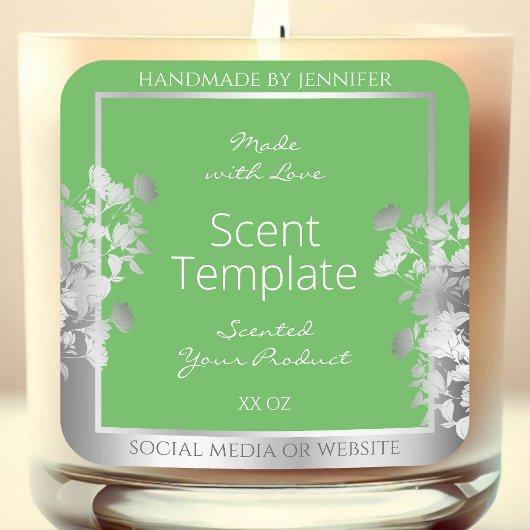 Elegant Floral Product Label Sage Green en Silver