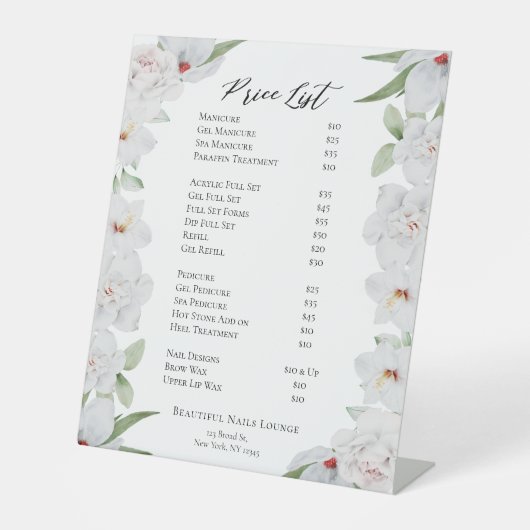 Elegant Floral Professional Nail Salon-prijslijst Reclamebord Met Voetstuk (Voorkant)