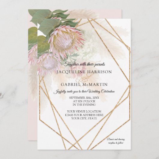 Elegant Floral Protea Pampas Grass Geometric Gold Kaart (Voorkant / Achterkant)